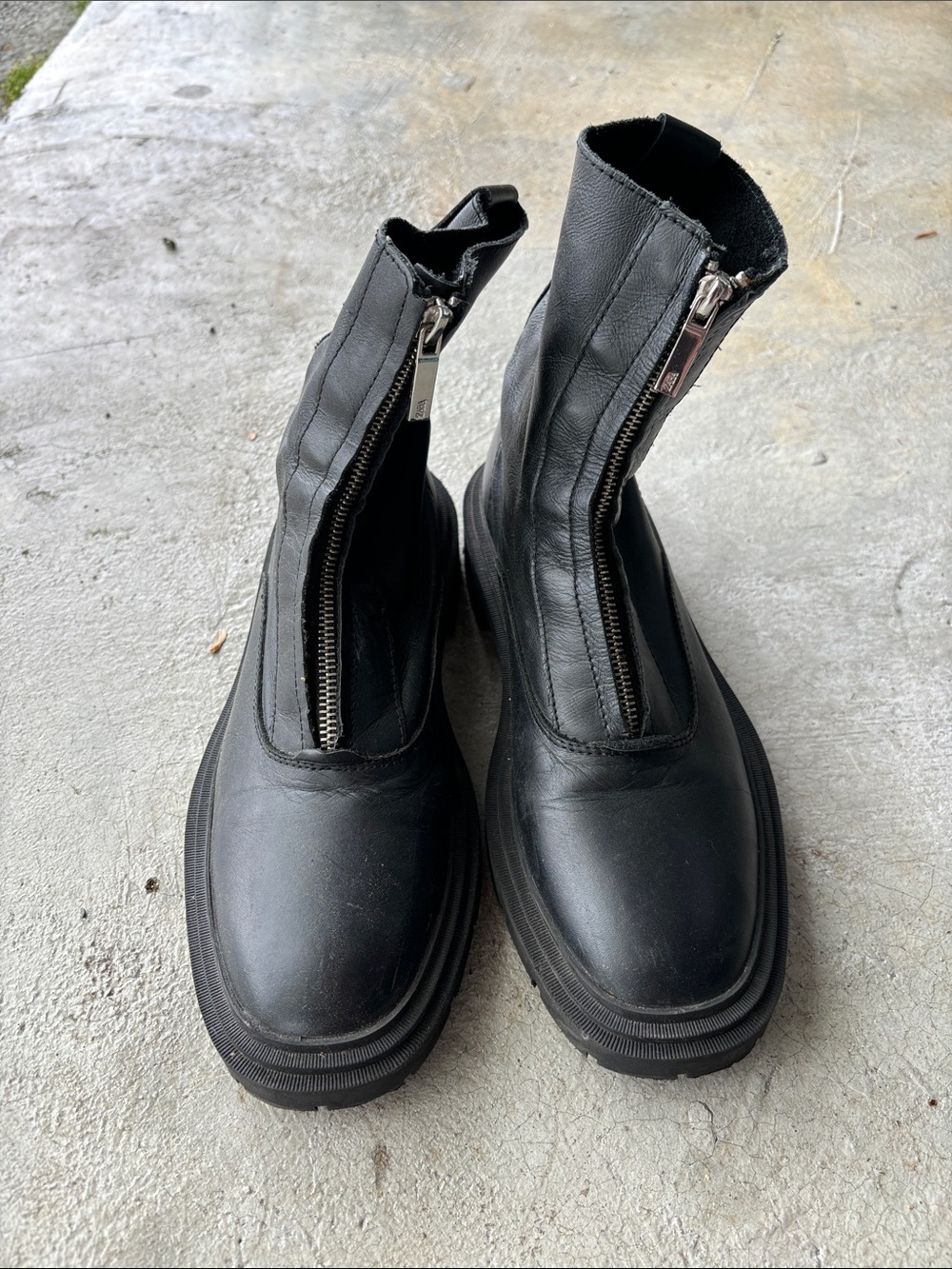 Zara Black Leather Front-Zip Ankle Boots